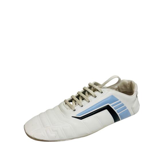 PRADA White Leather Logo Race Lace Up Low Top Rev Race Sneakers Size EU 37 US 7 - Picture 2 of 8